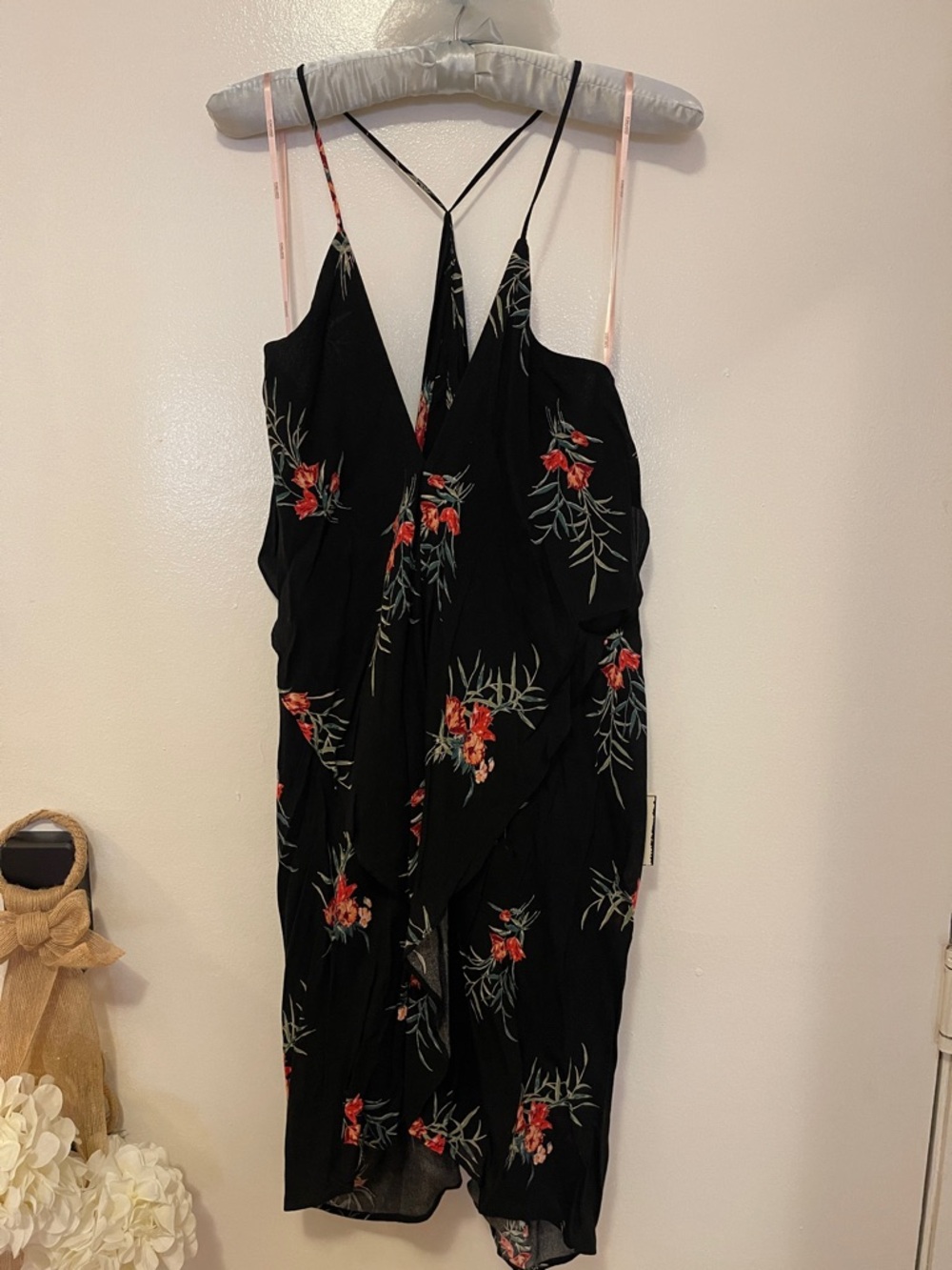 Forever 21 Black Floral Midi Dress with Red & Green Print